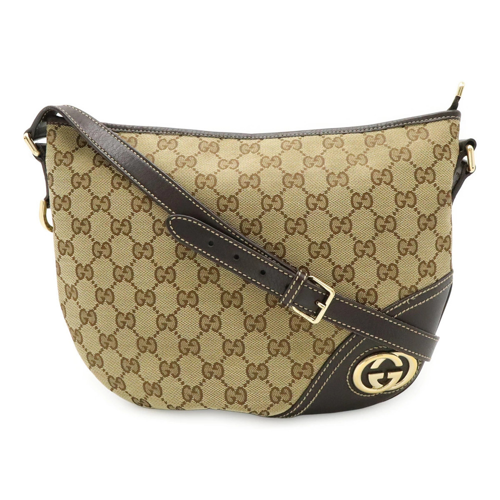 Gucci GG Canvas Crossbody Bag Leather Beige Brown Cream